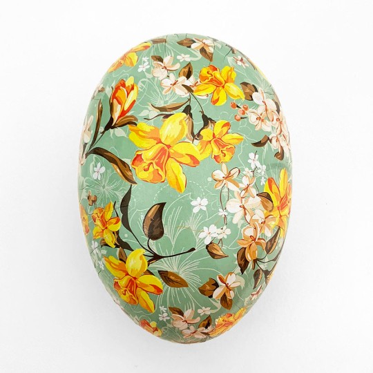 6" Daffodils on Mint Papier Mache Easter Egg Container ~ Germany